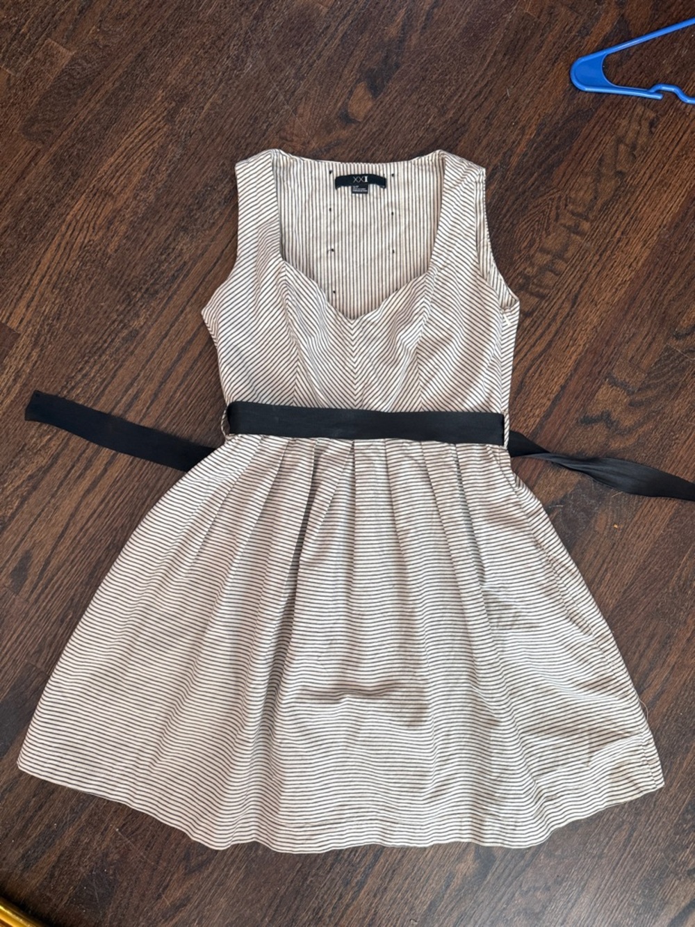 Retro Cream and Black Striped Sleeveless Fit-and-Flare Dress